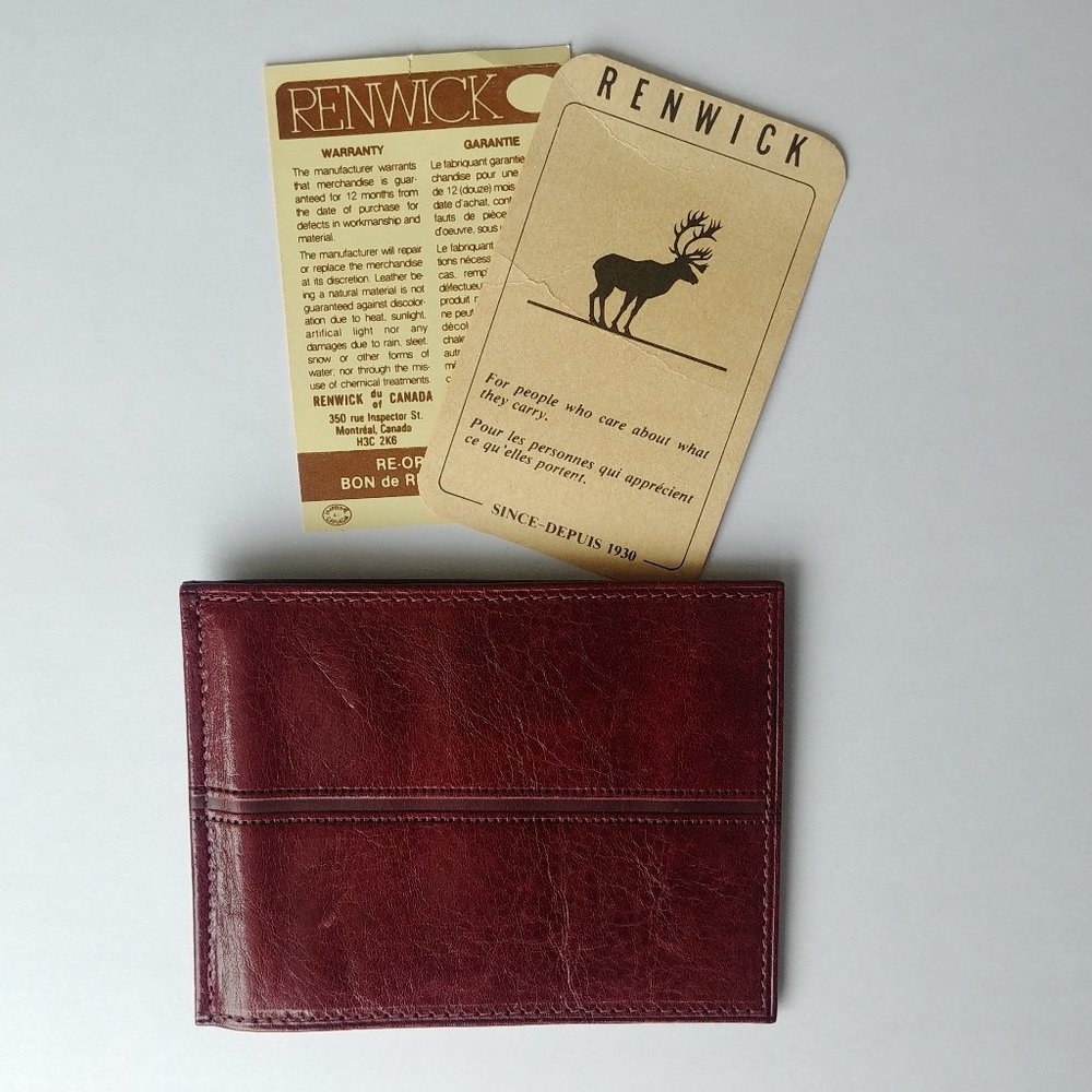 Vintage Renwick made in Canada Italian leather reddish brown wallet card…